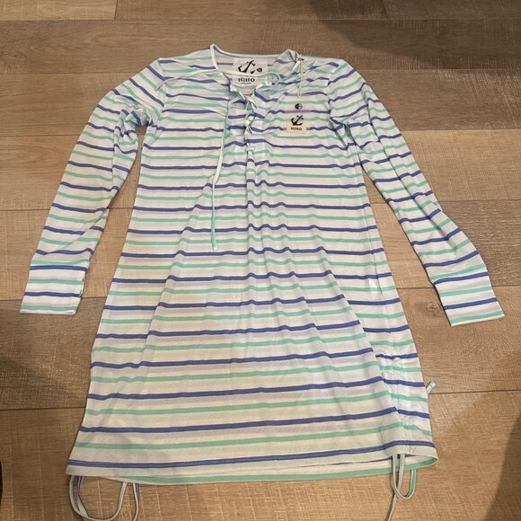 HIHO WOMENS SWIM COVER UP DRESS GREEN PURPLE PELICAN STRIPES NEW SMALL - Picture 1 of 10